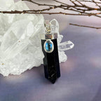 Black Tourmaline Point & Rainbow Moonstone Pendant
