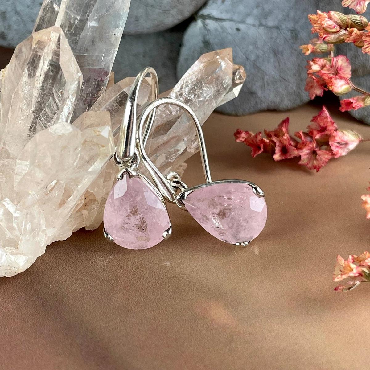 Teardrop Cut Morganite Silver Earrings