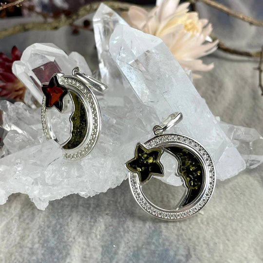 Baltic Amber Moon & Star Pendant