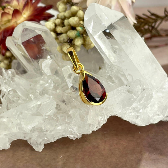 Garnet Teardrop Gold Pendant