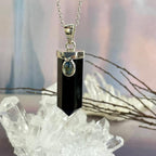Black Tourmaline Point & Rainbow Moonstone Pendant