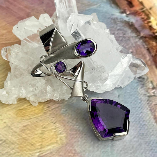 Amethyst High Grade Contemporary Large Pendant by Janusz Szkutnik