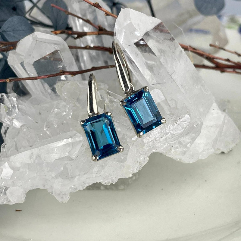 Emerald Cut Blue Gemstone Earrings