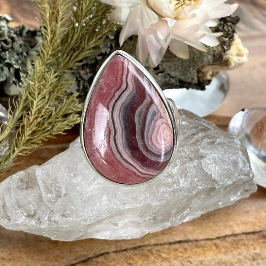 Rhodochrosite Teardrop Ring
