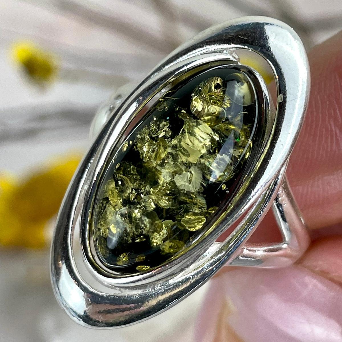 Green Baltic Amber Ring