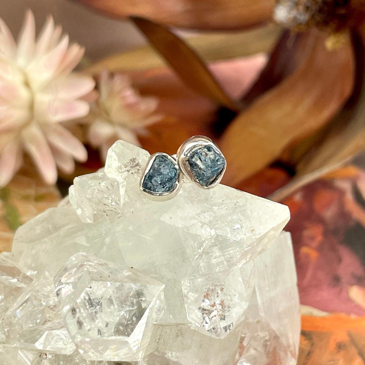 Raw Aquamarine Stud Earrings