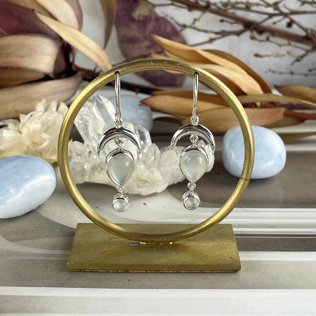 Moonstone Crescent Moon Earrings