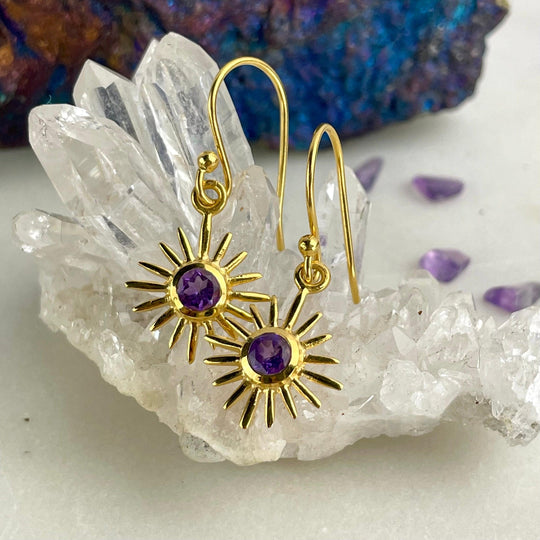 Amethyst Sun Gold Earrings