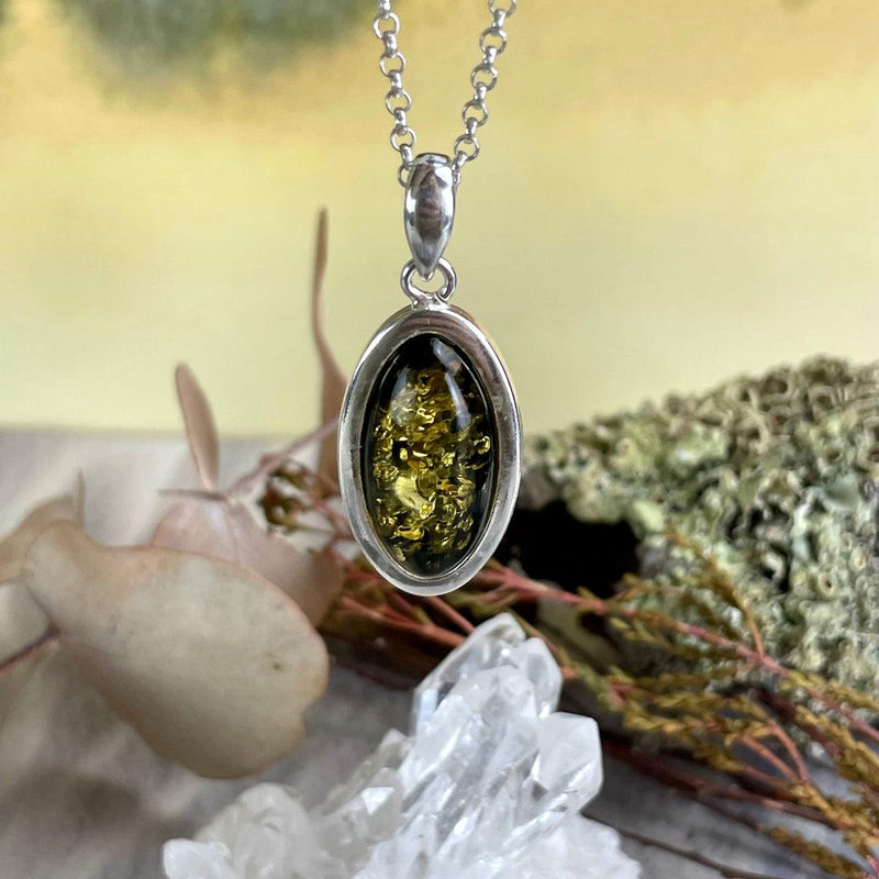 Green Amber Oval Necklace