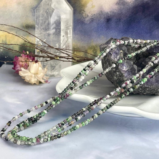 Ruby Zoisite Faceted 2mm Bead Necklace
