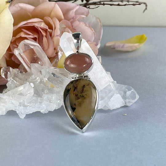 Sunstone & Montana Moss Agate Pendant
