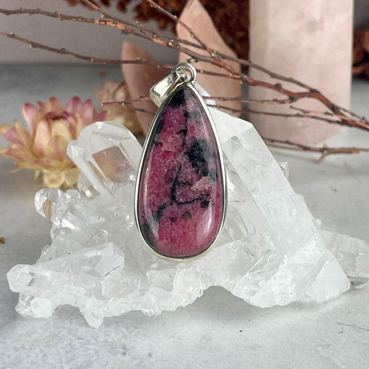 Rhodonite Elongated Teardrop Pendant