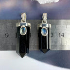 Black Tourmaline Point & Rainbow Moonstone Pendant