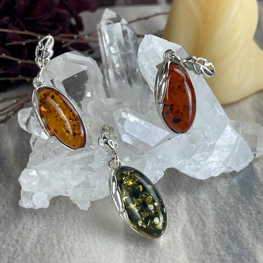 Baltic Amber Oval Leaf Motif Pendants