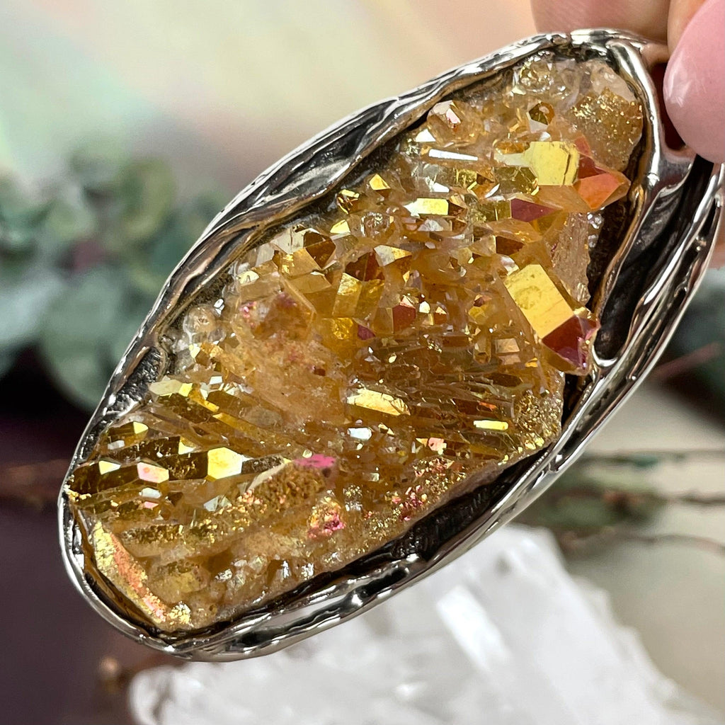 Sunset Aura Quartz Cluster Pendant