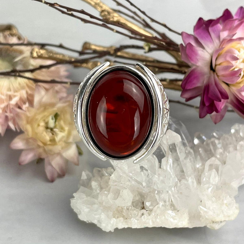 Burgundy Amber Contemporary Ring