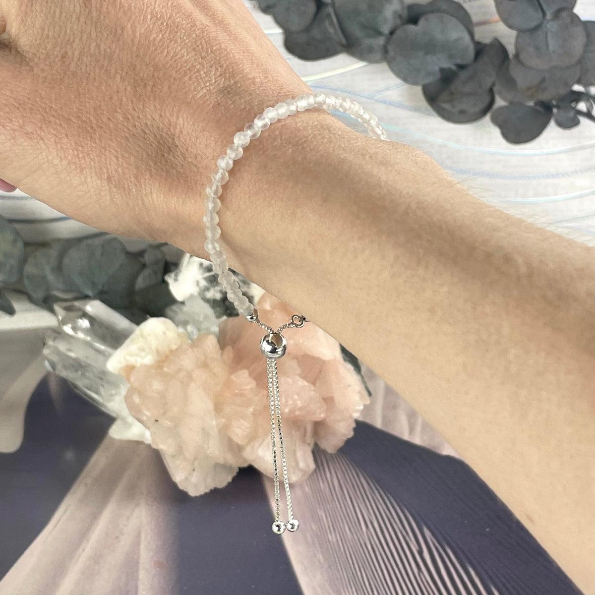 Adjustable Size Moonstone Bead Bracelet