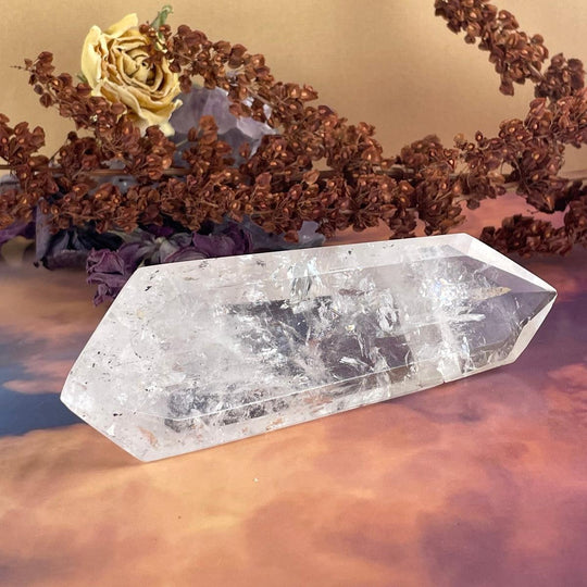 Ethically Sourced Clear Quartz Double Terminated Crystal Point With Rainbow Inclusions