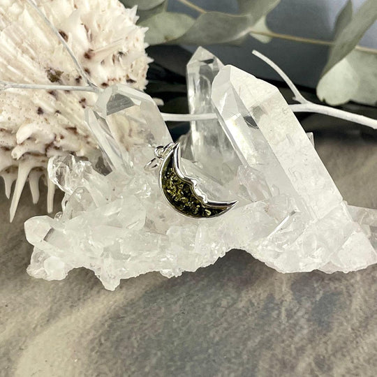 Baltic Green Amber Crescent Moon Pendant