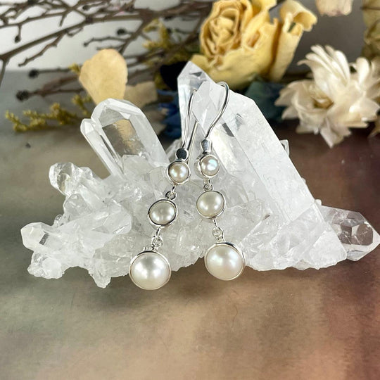 Pearl Triple Stone Drop Earrings