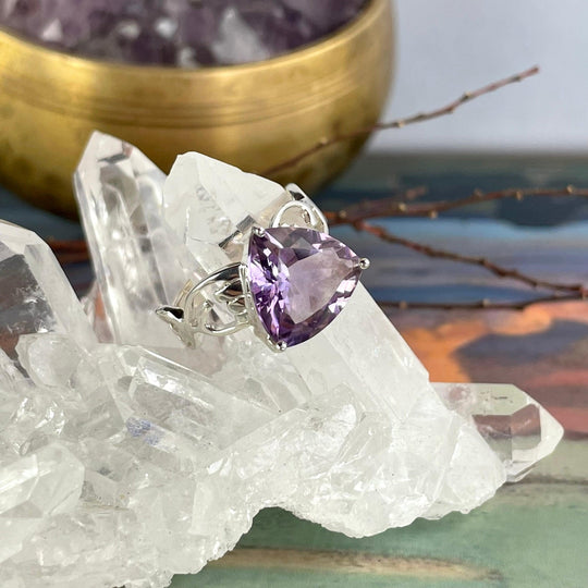 Amethyst Trillion Ornate Band Ring
