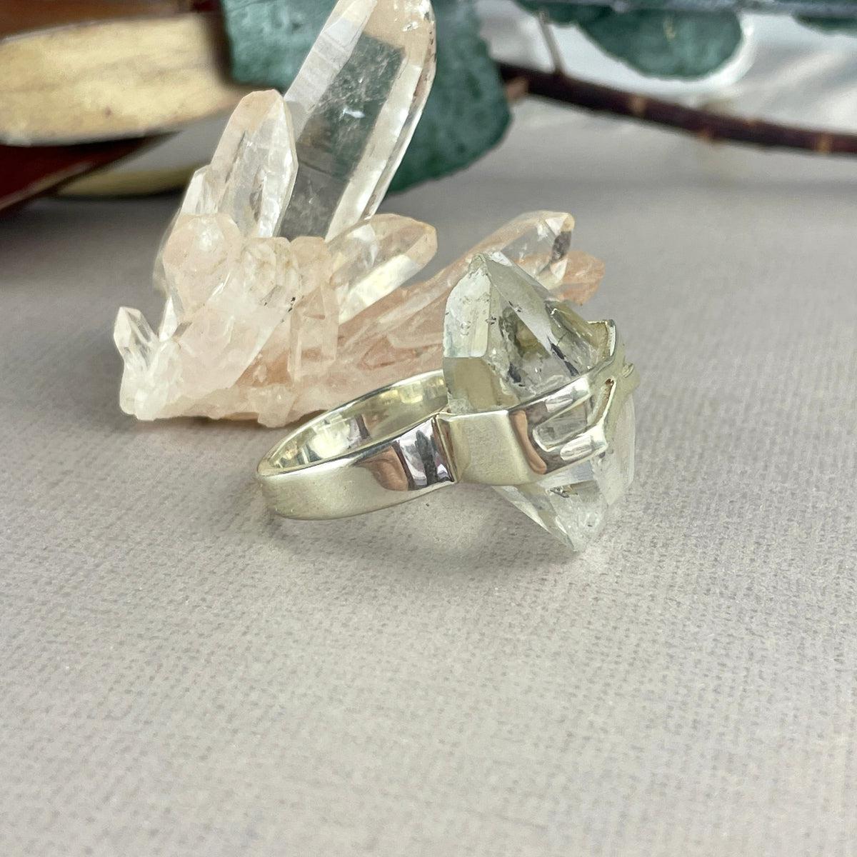 Tibetan Quartz Raw Double Terminated Point Ring