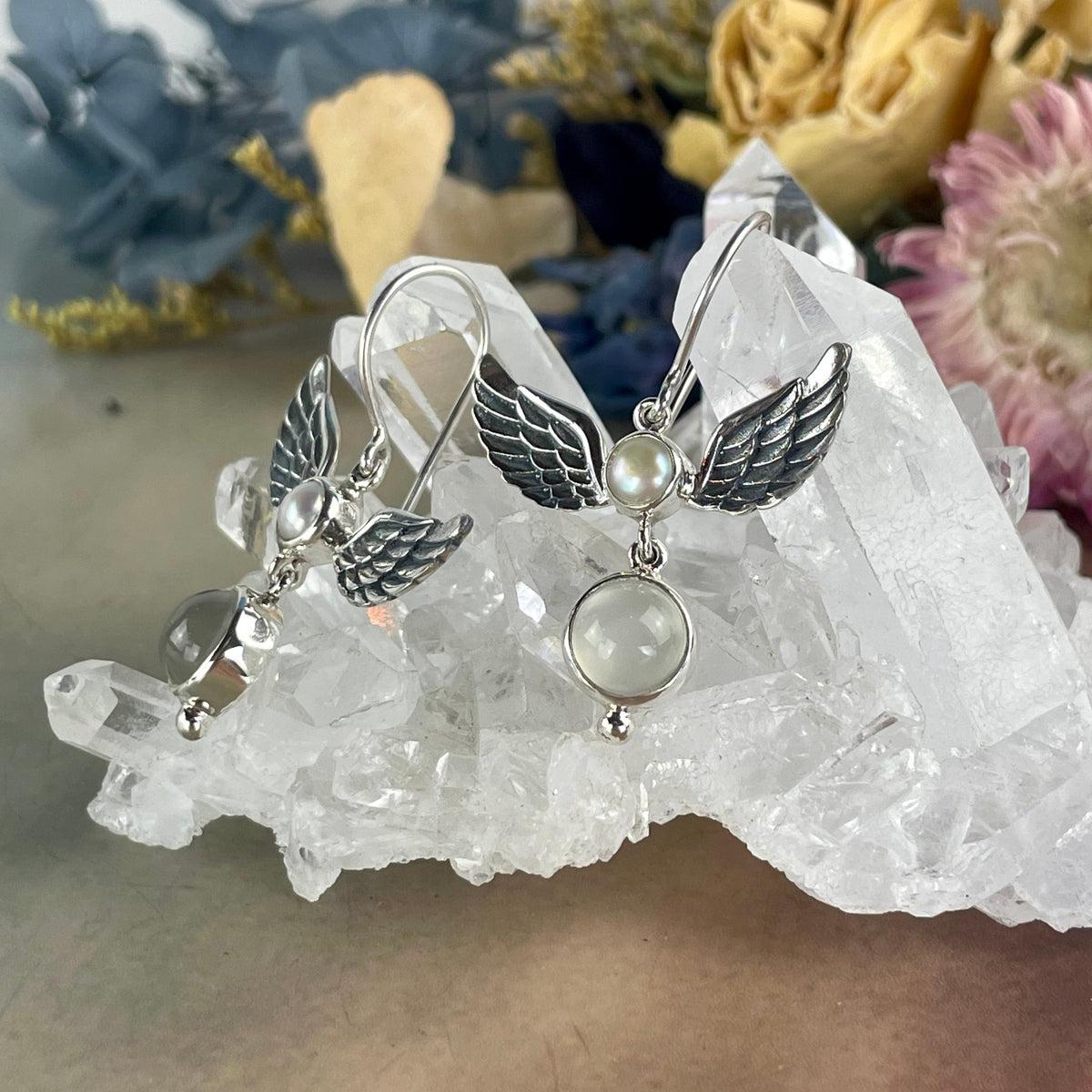 Cat's Eye Moonstone And Pearl Earrings