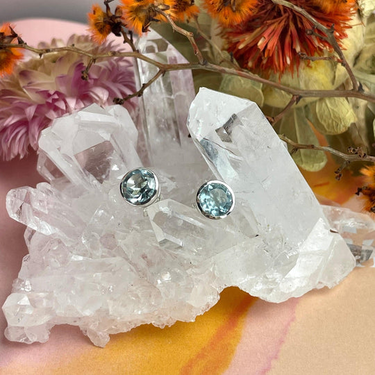 Blue Topaz Brilliant Cut Stud Earrings