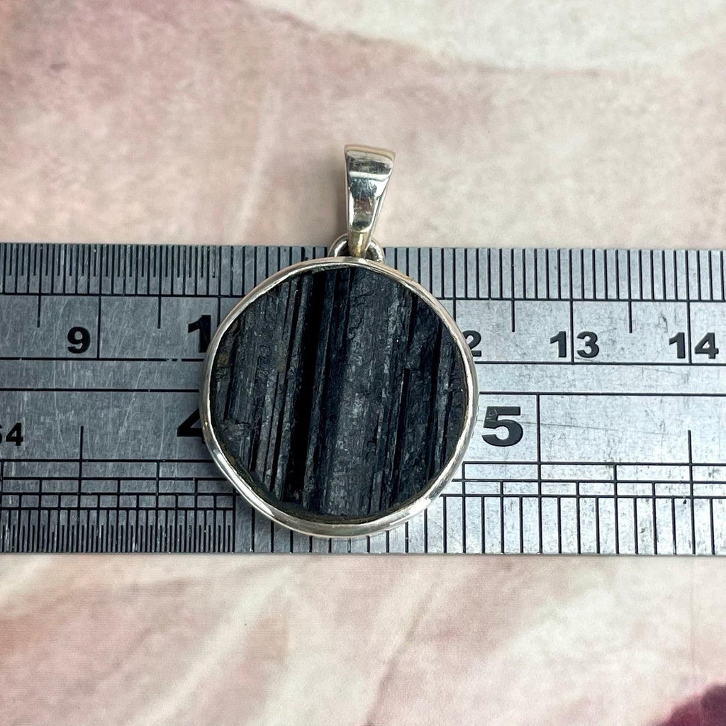 Raw Black Tourmaline Disc Pendant
