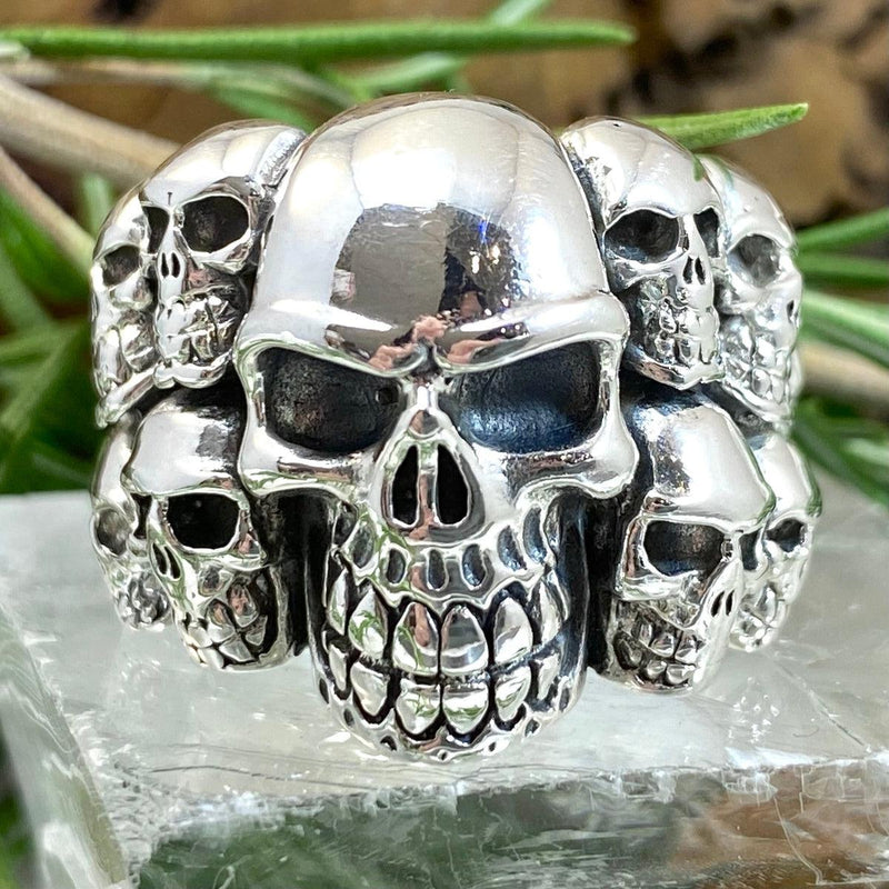 925 Sterling Silver Skull Ring Big Black CZ Eyes Stud Details Size 9  Adjustable | eBay