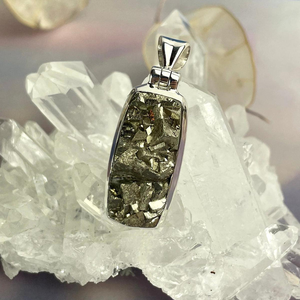 Pyrite Cluster Silver Pendant