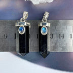 Black Tourmaline Point & Rainbow Moonstone Pendant