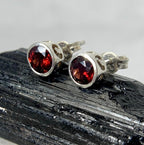 Round Garnet Sterling Silver Studs