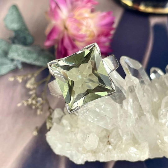 Green Amethyst Square Cut Ring