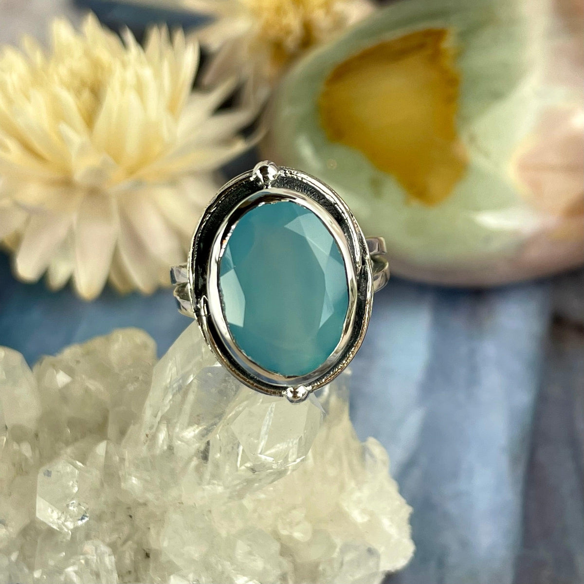 Aqua Chalcedony Silver Ring