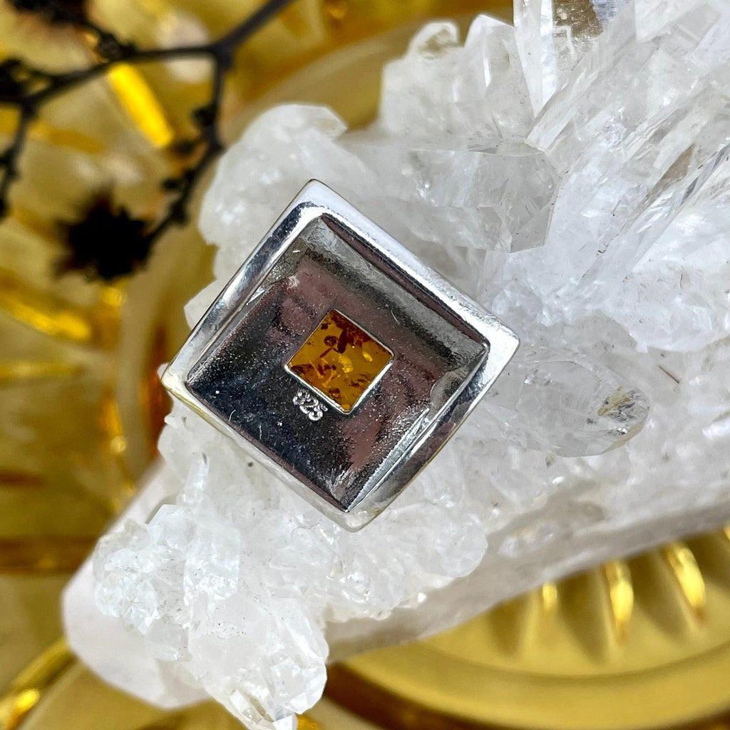 Amber Square Silver Pendant