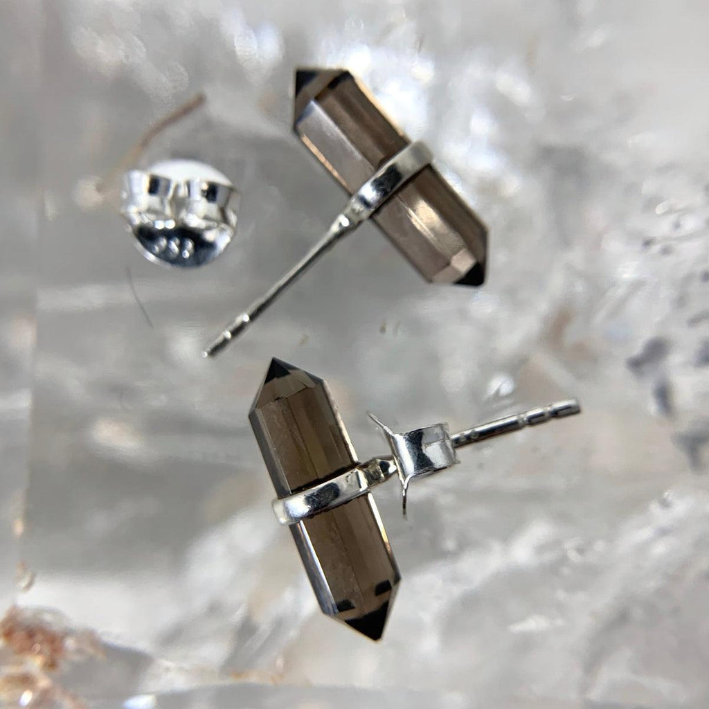 Smokey Quartz Silver Stud Earrings