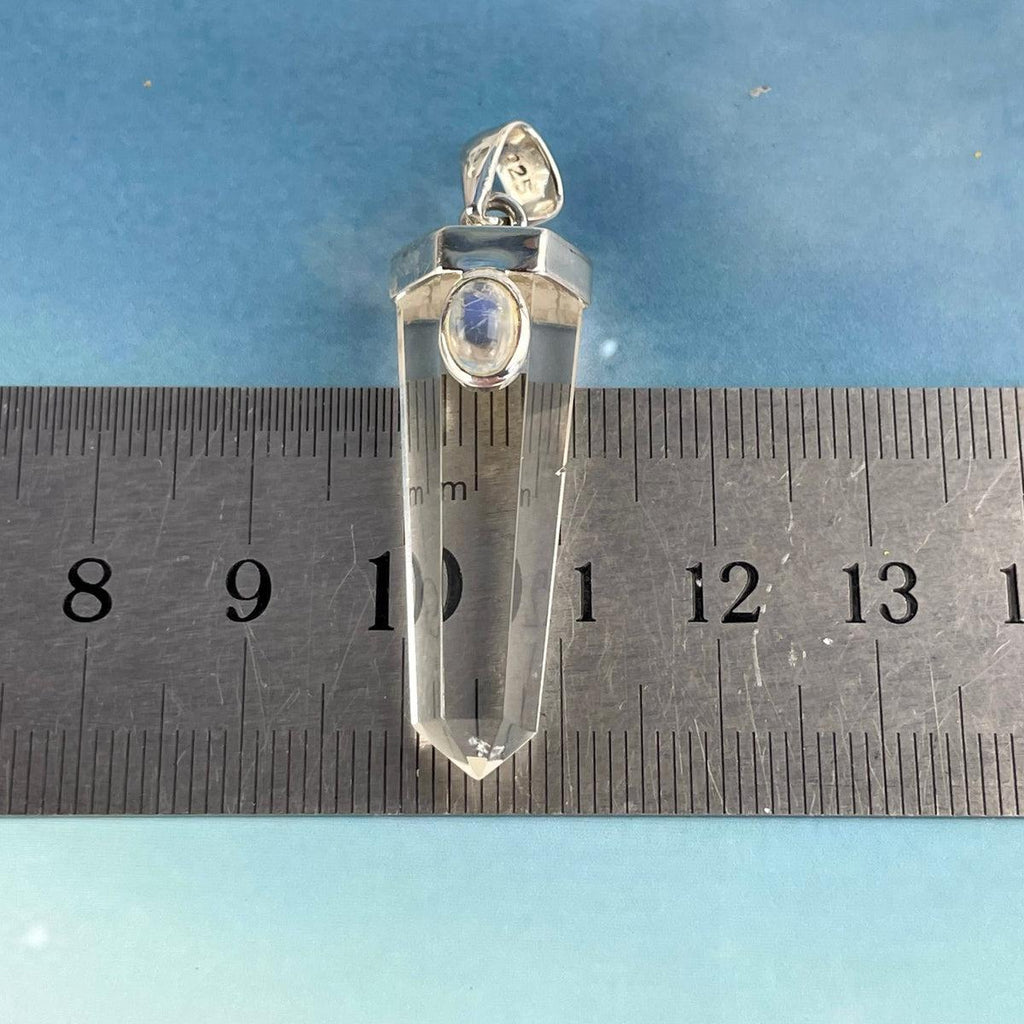 Clear Quartz Point & Rainbow Moonstone Pendant