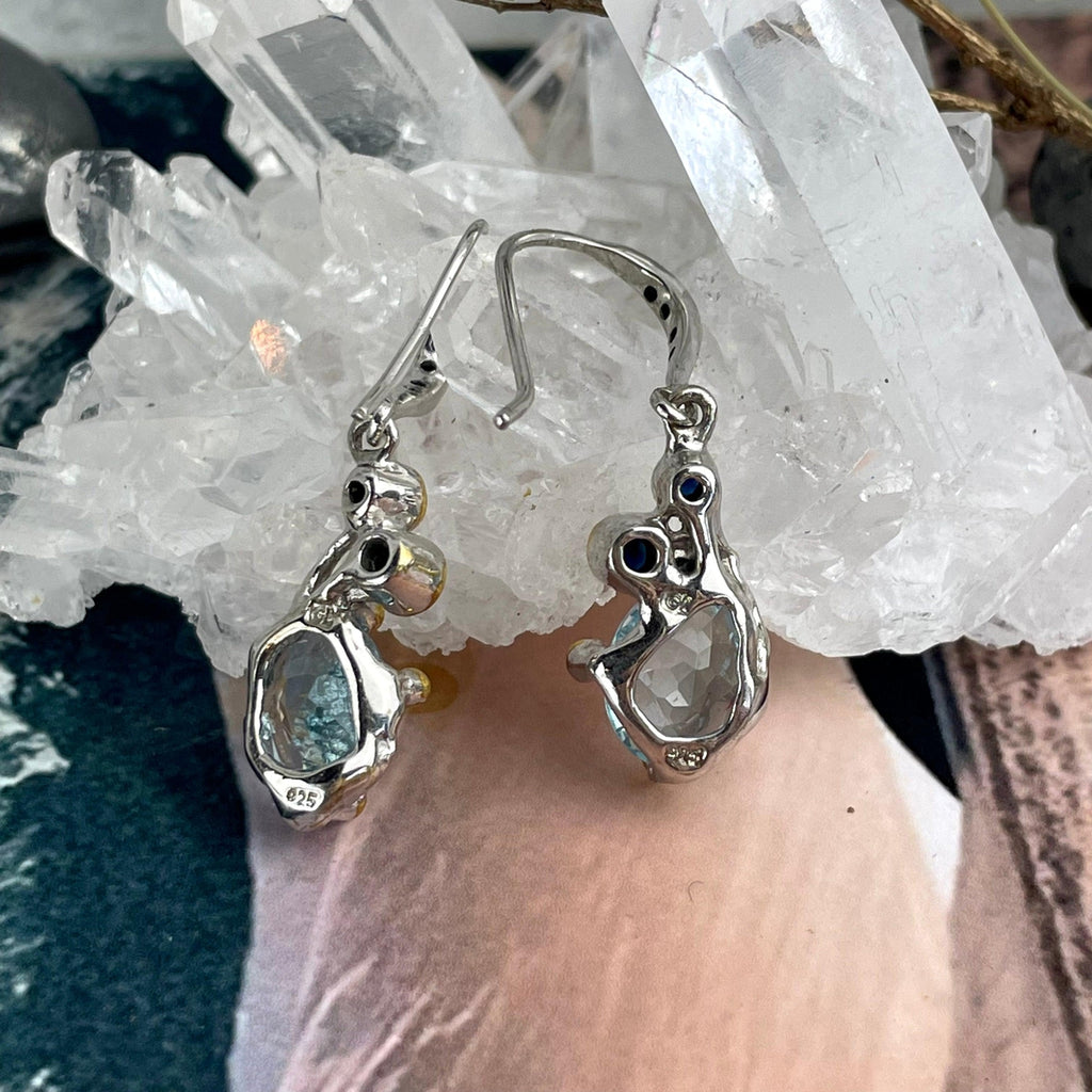 Blue Gemstone Mixed Metal Earrings