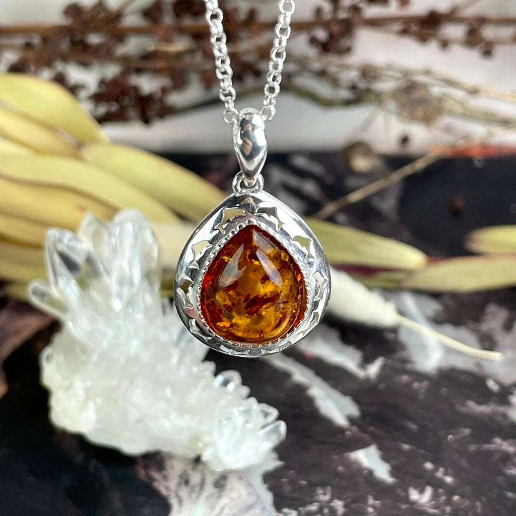 Amber Cabochon Silver Pendant