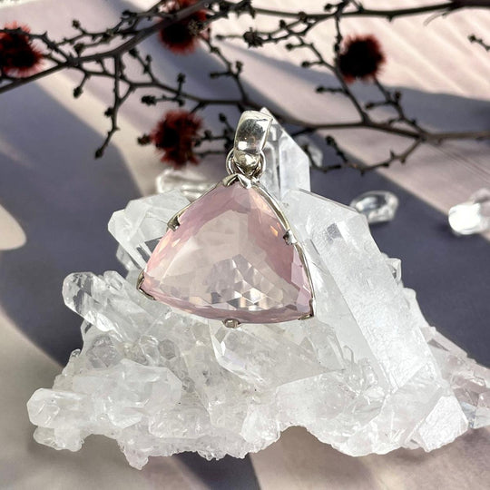 Rose Quartz Trillion Cut Pendant