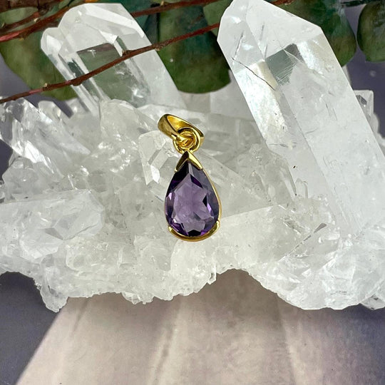 Amethyst Teardrop Gold Pendant