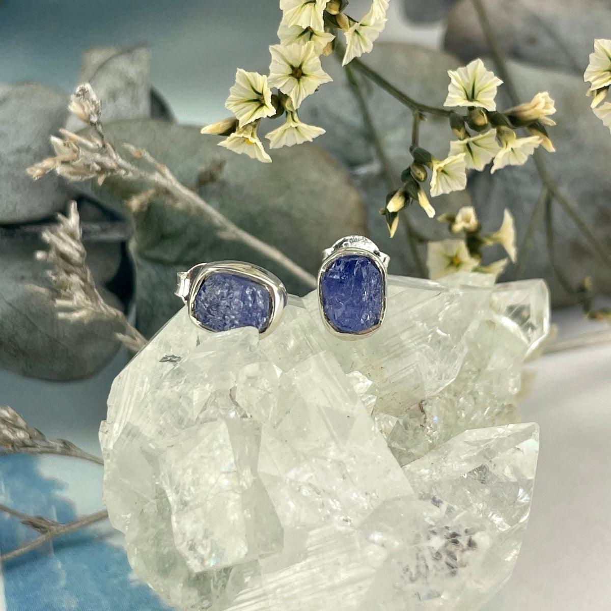 Raw Tanzanite Stud Earrings