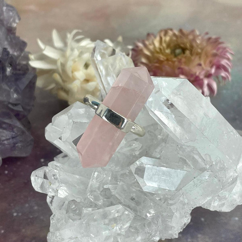 Rose Quartz Crystal Bar Ring