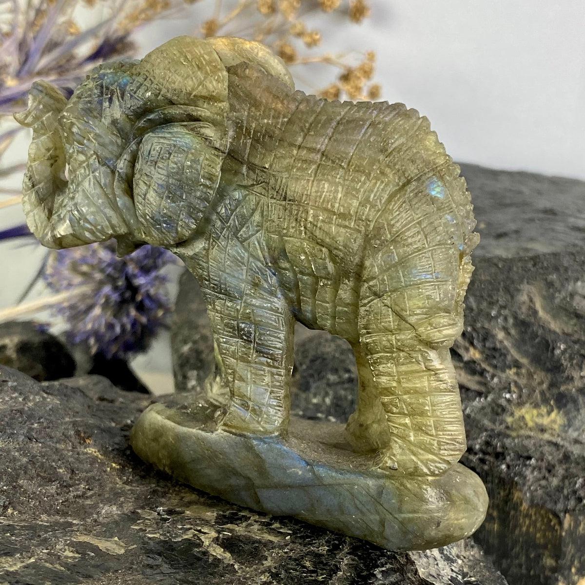 Labradorite Elephant Hand Carved Statue