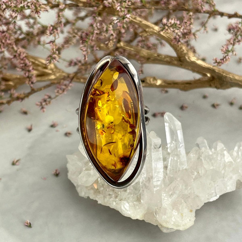 Oval Amber Silver Ring