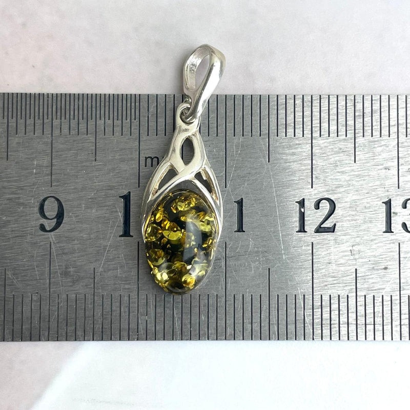 Green Amber Silver Pendant