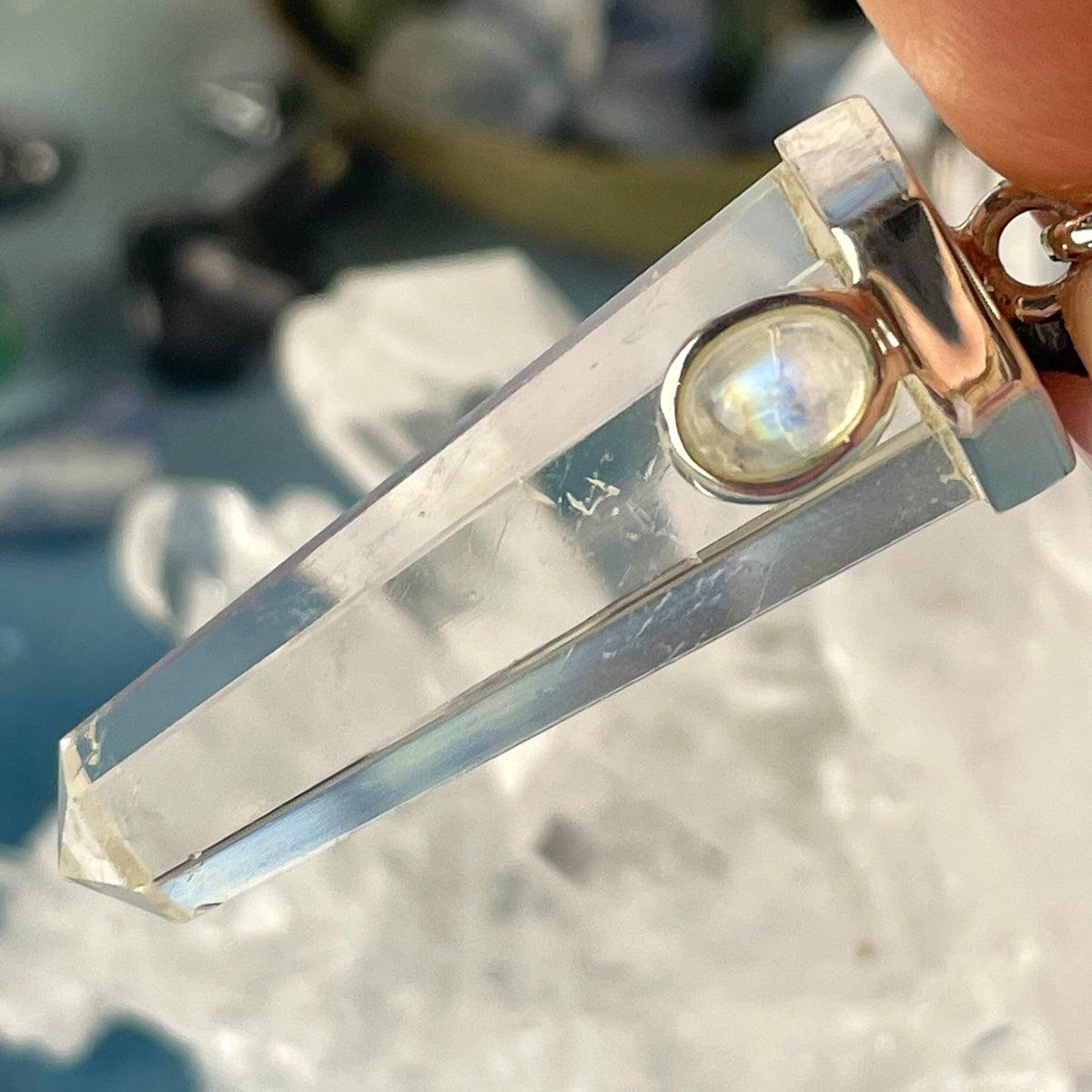 Clear Quartz Point & Rainbow Moonstone Pendant