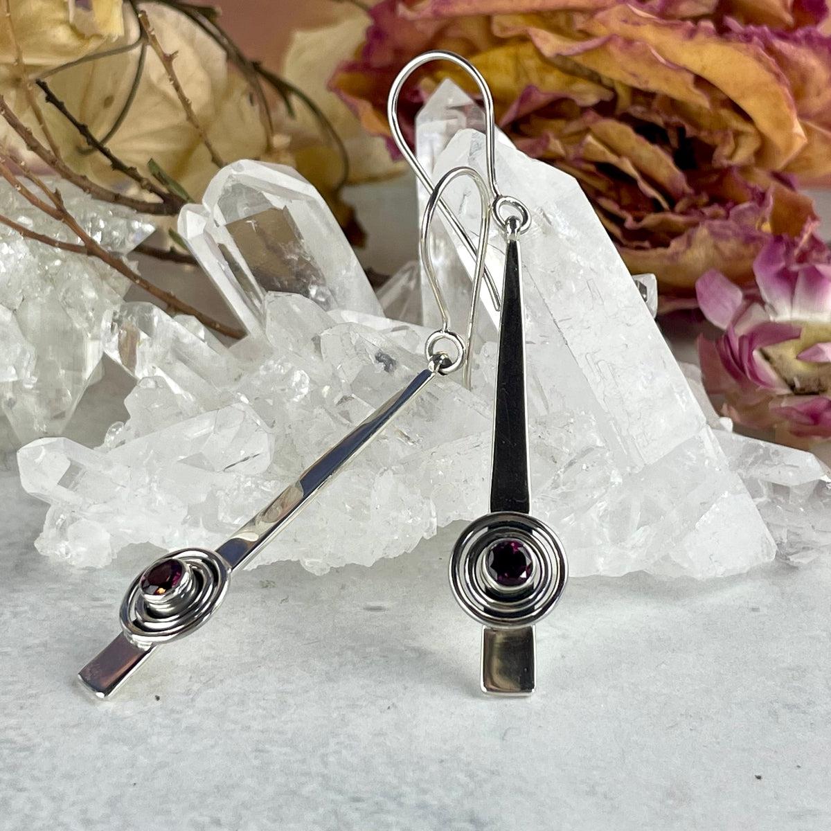 Geometric Design Pink Tourmaline Earrings
