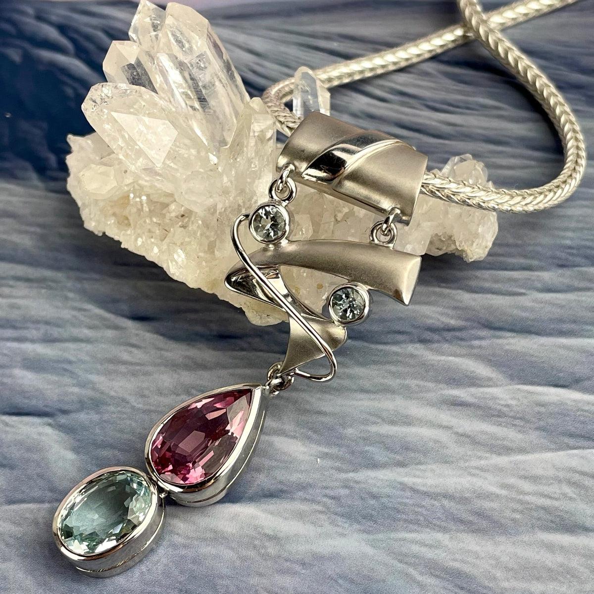 Aquamarine And Pink Tourmaline Pendant